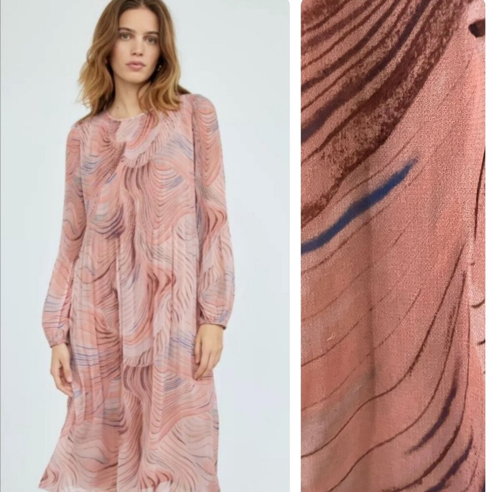 Wilfred Aritzia Daydreamer Midi Watercolor Swirl Pleated Dress